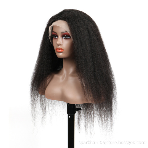 HF yaki straight lace wigs 100 virgin human hair wig kinky straight full lace front wig vendor for black women